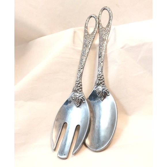 Vintage Lenox Salad Spoon Fork Server Set Aluminum Grapes Leaves 11.5” - Picture 2 of 10